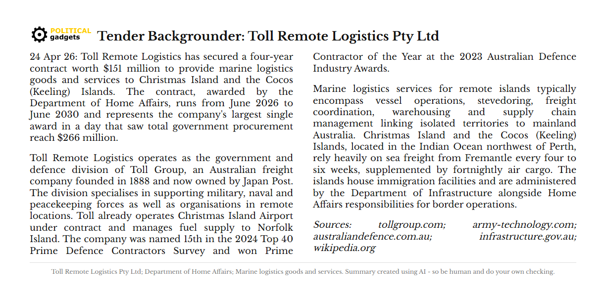 Tender backgrounder chart