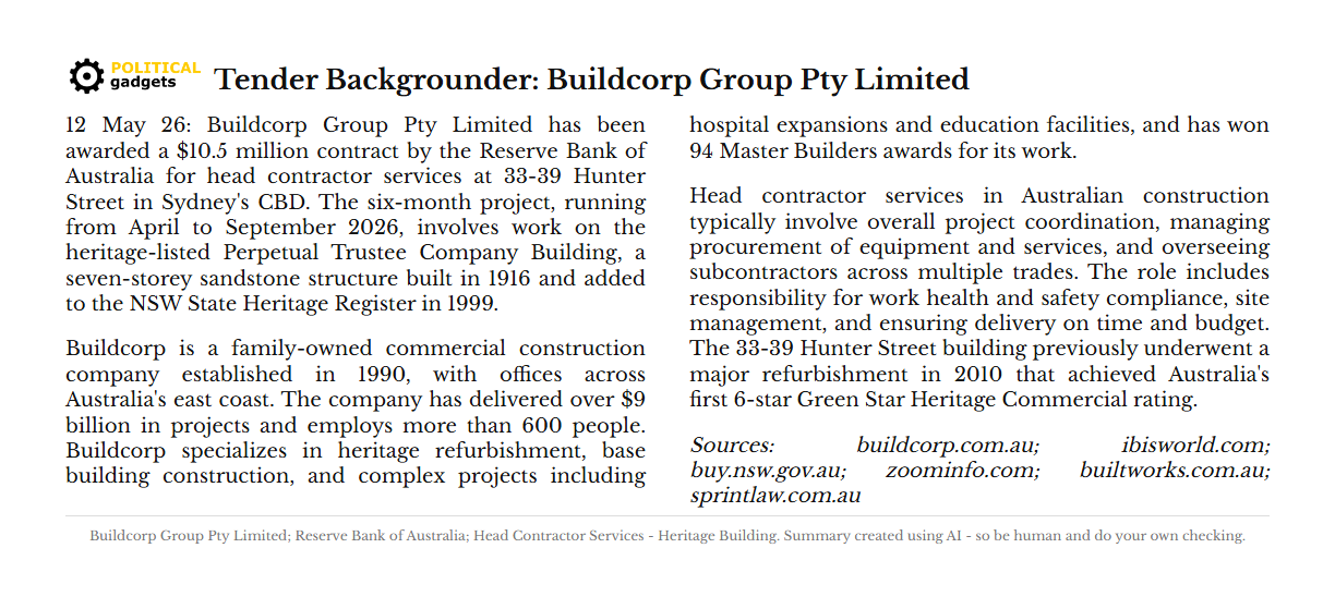 Tender backgrounder chart