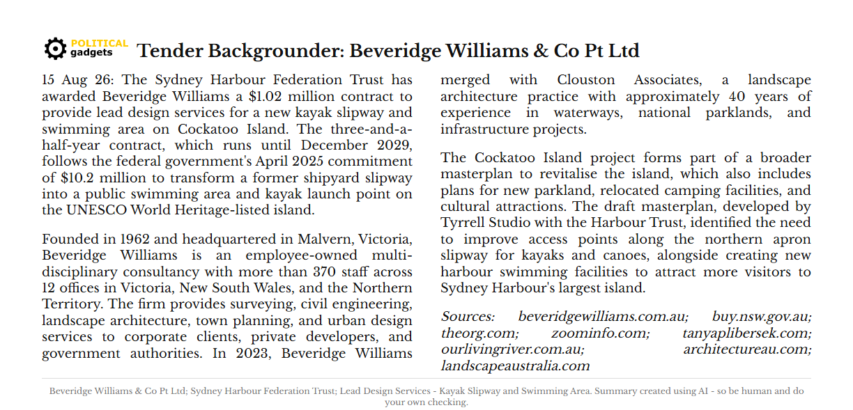Tender backgrounder chart