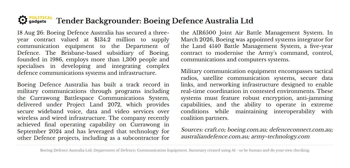 Tender backgrounder chart