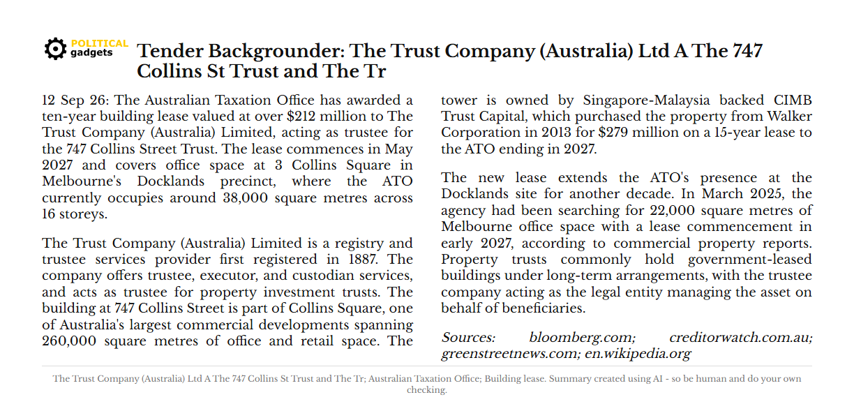 Tender backgrounder chart