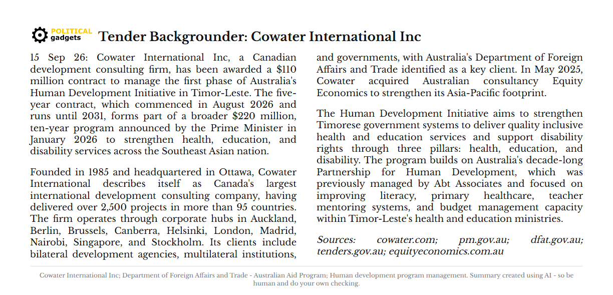Tender backgrounder chart